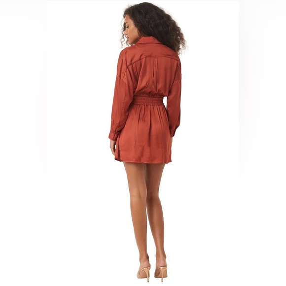 Misa Los Angeles Burnt Orange Satin Long Sleeve Mini Dress Women XS Small Medium - Picture 4 of 12